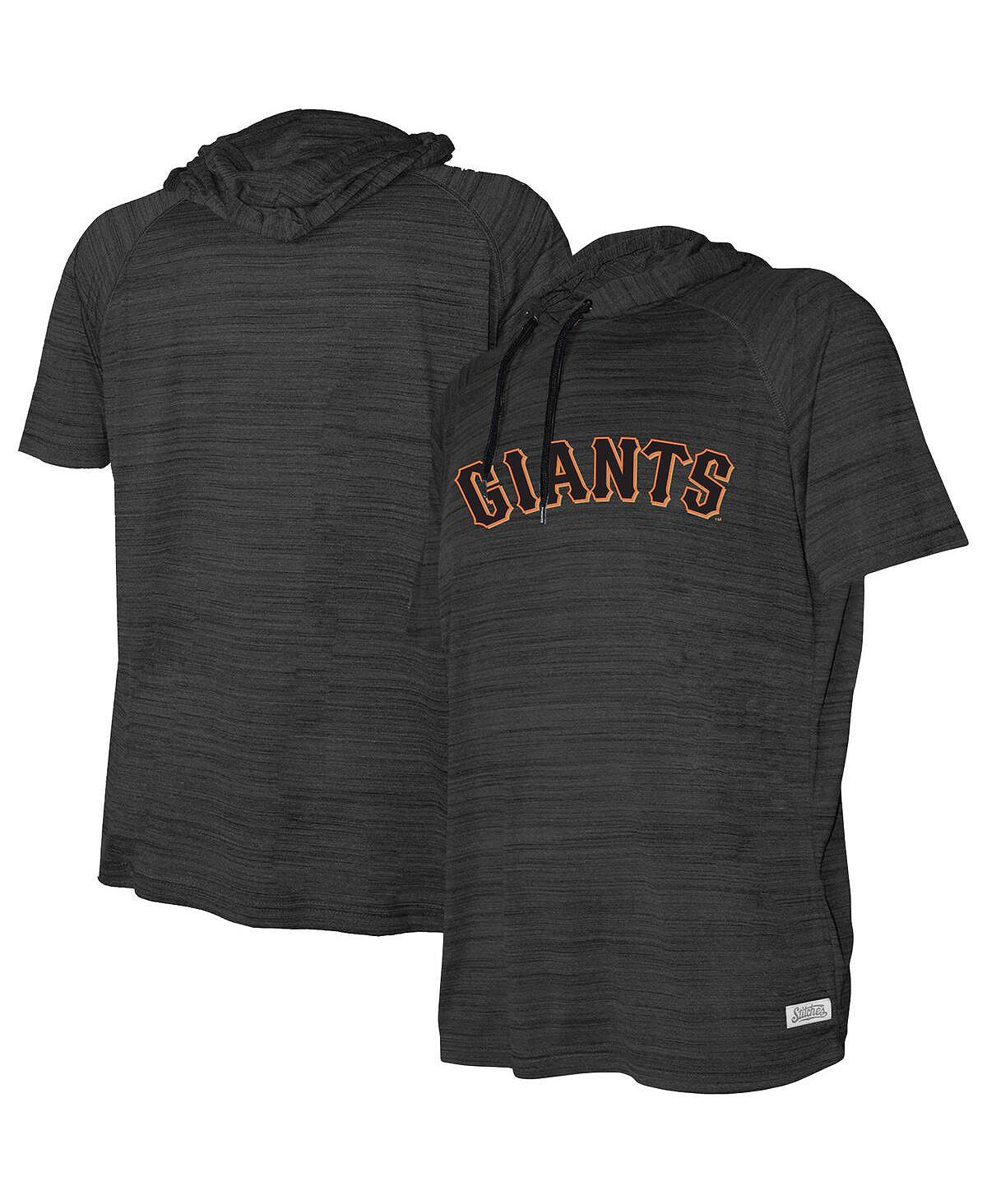 Черный пуловер с капюшоном с короткими рукавами и регланами Big Boys Heather San Francisco Giants Stitches цена и фото