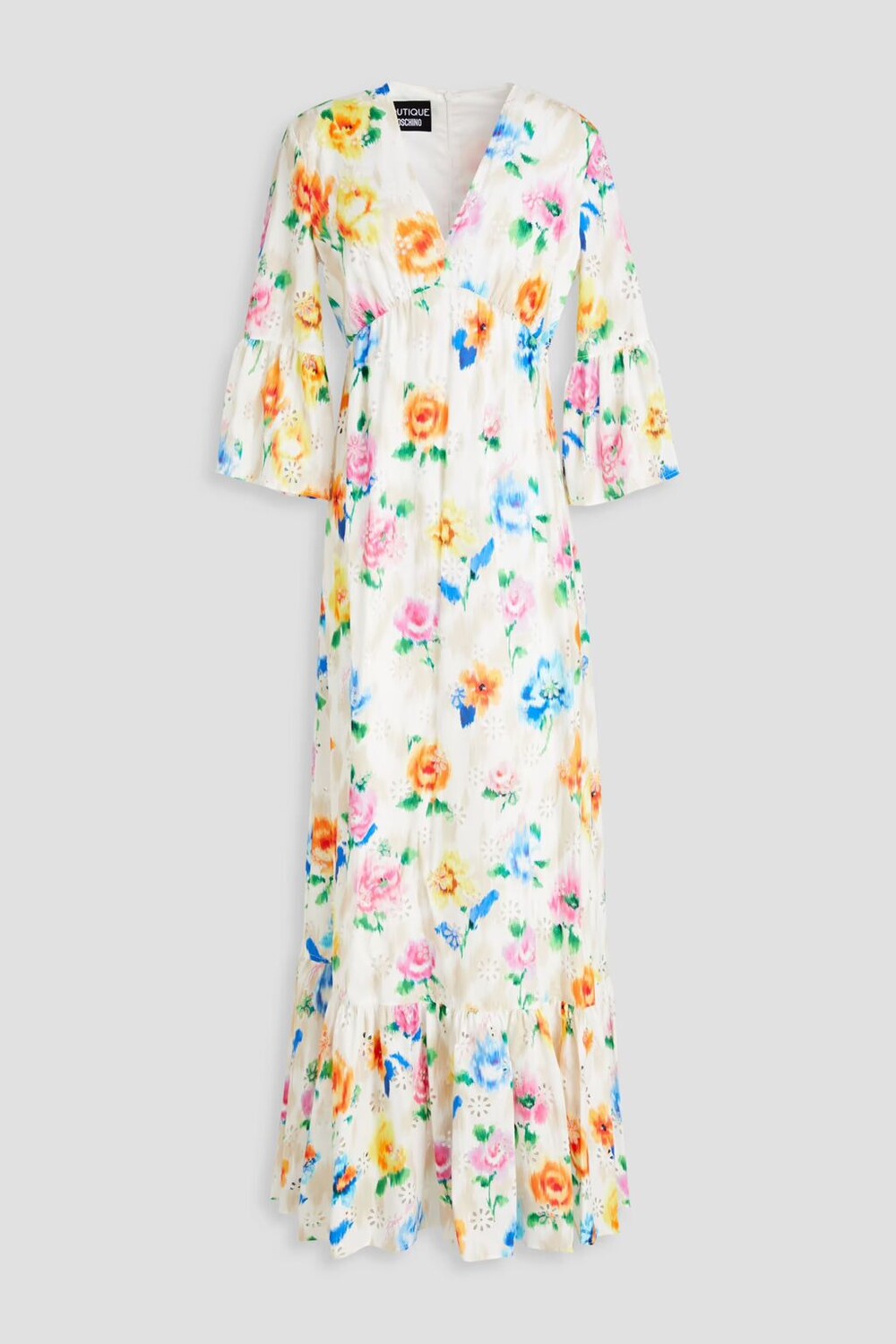 

Платье макси из английской вышивки с цветочным принтом Boutique Moschino, белый
