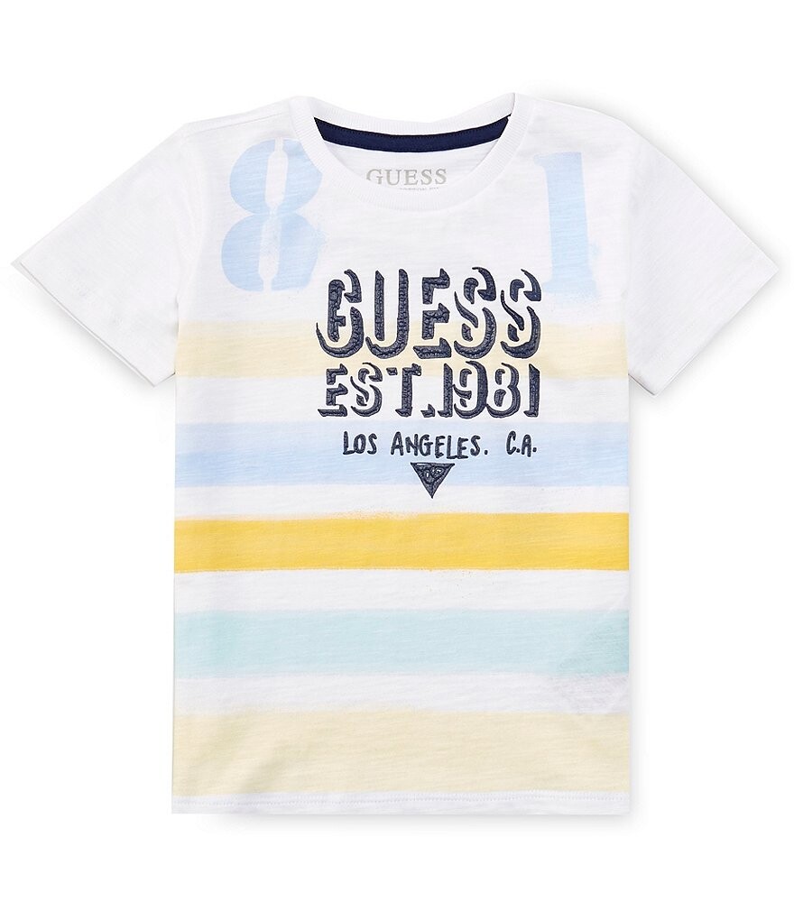 

Футболка Guess Little Boys 2T-7 в полоску с короткими рукавами и логотипом, белый