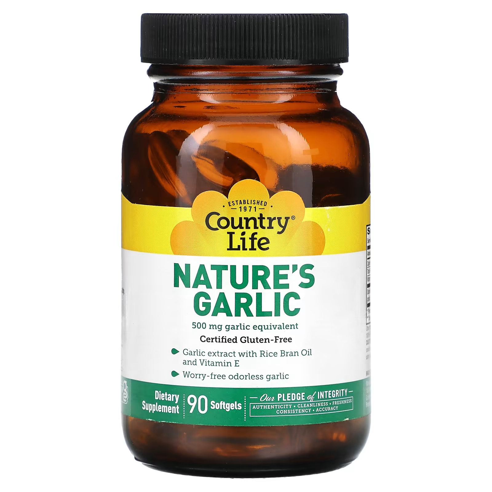 Пищевая добавка Country Life Nature's Garlic, 500 мг, 90 мягких таблеток puritan s pride чеснок без запаха 500 мг 100 капсул