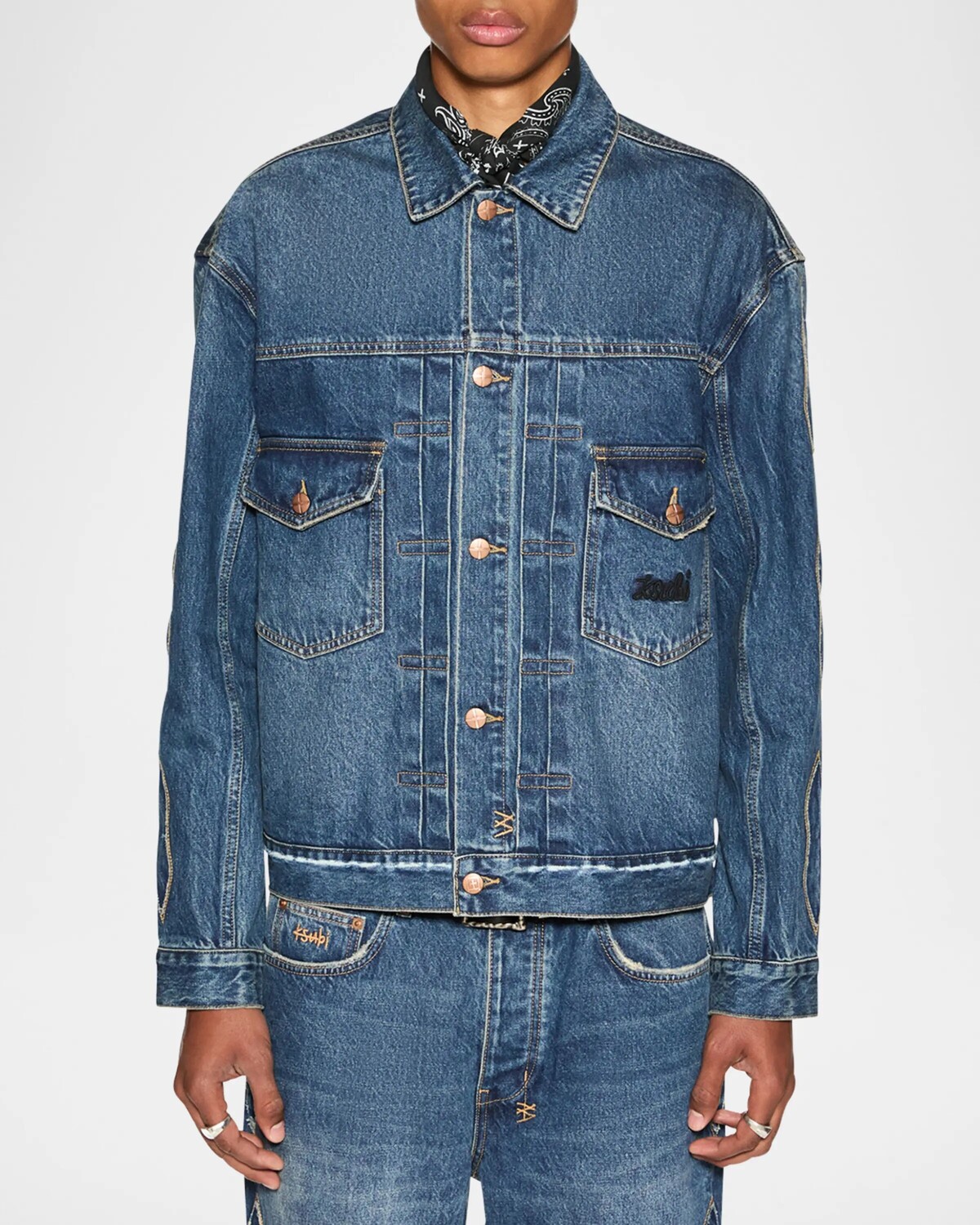 

Мужская джинсовая куртка на двойном пуху Oh G с веревкой Ksubi, цвет Denim