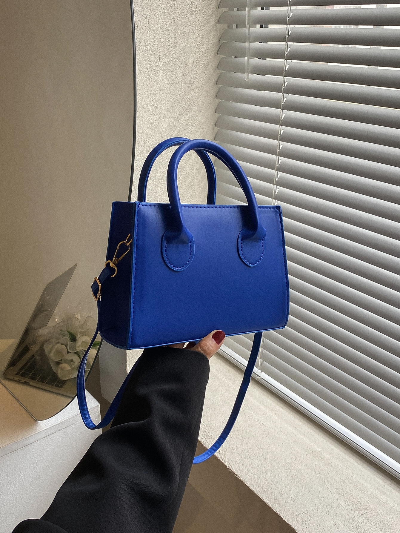Легкая деловая повседневная минималистичная квадратная сумка с двойной ручкой для девочек-подростков, синий цена и фото