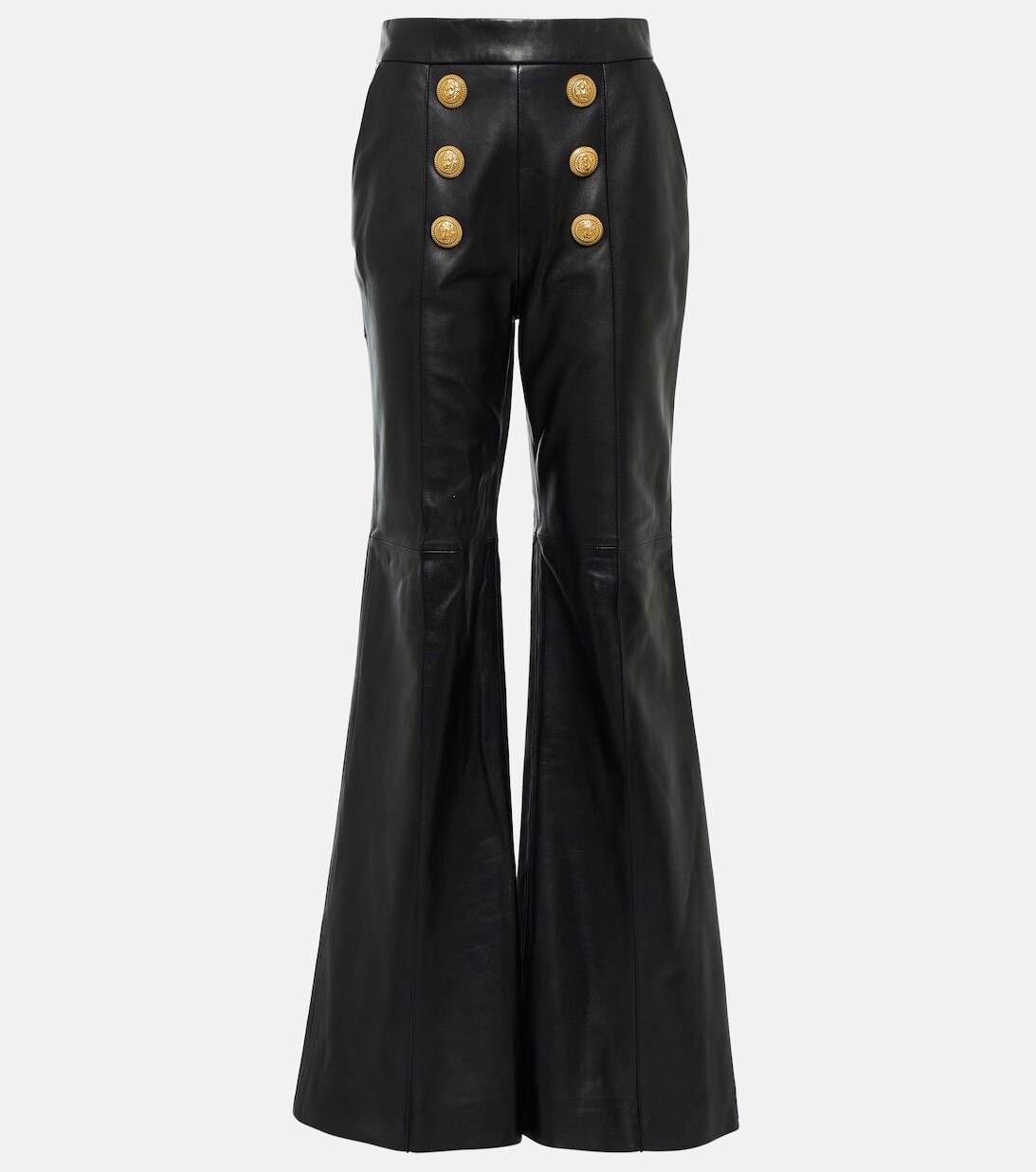 

Расклешенные кожаные брюки BALMAIN, черный