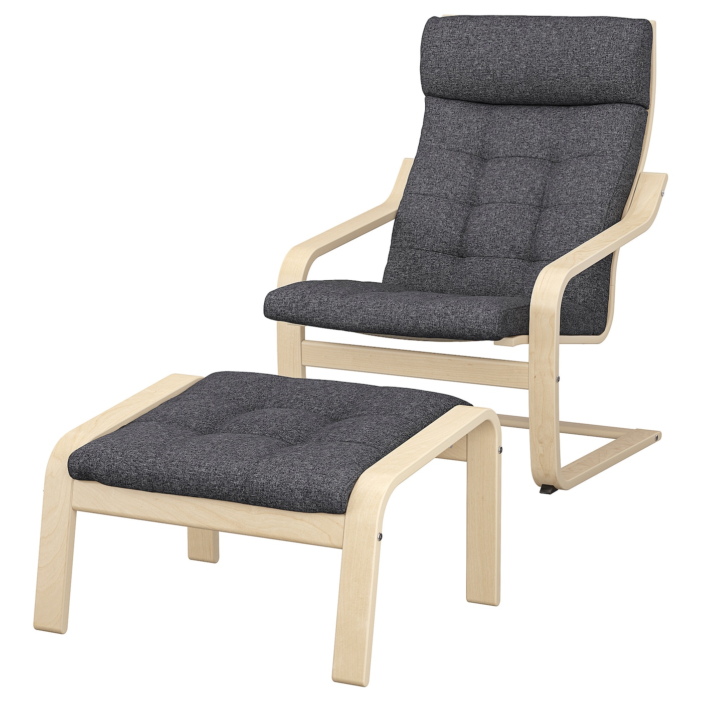 ПОЭНГ Кресло и подставка для ног, березовый шпон/Гуннаред темно-серый POÄNG IKEA