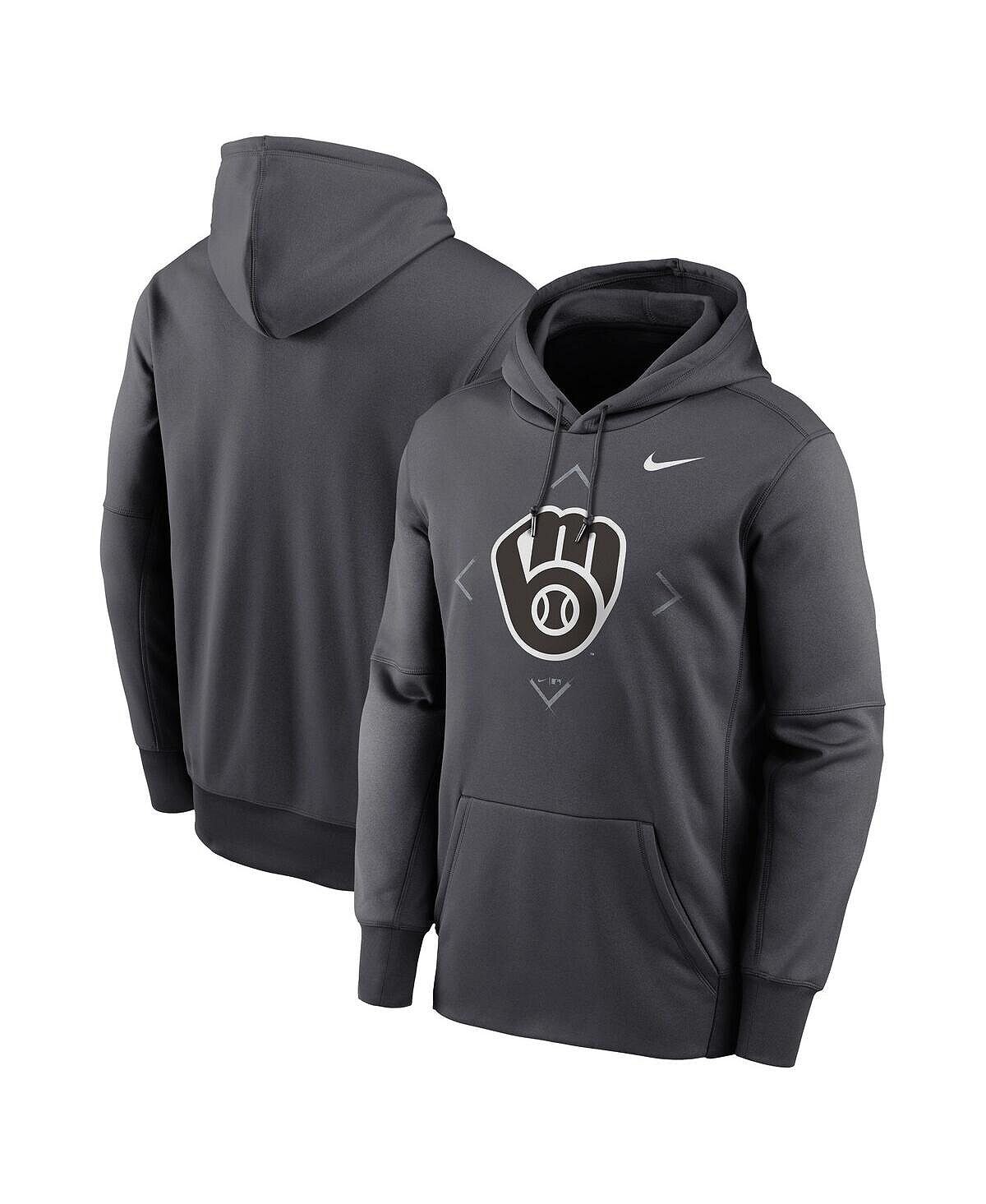 

Мужской пуловер с капюшоном Milwaukee Brewers Bracket Icon Performance антрацитового цвета Nike, Черный