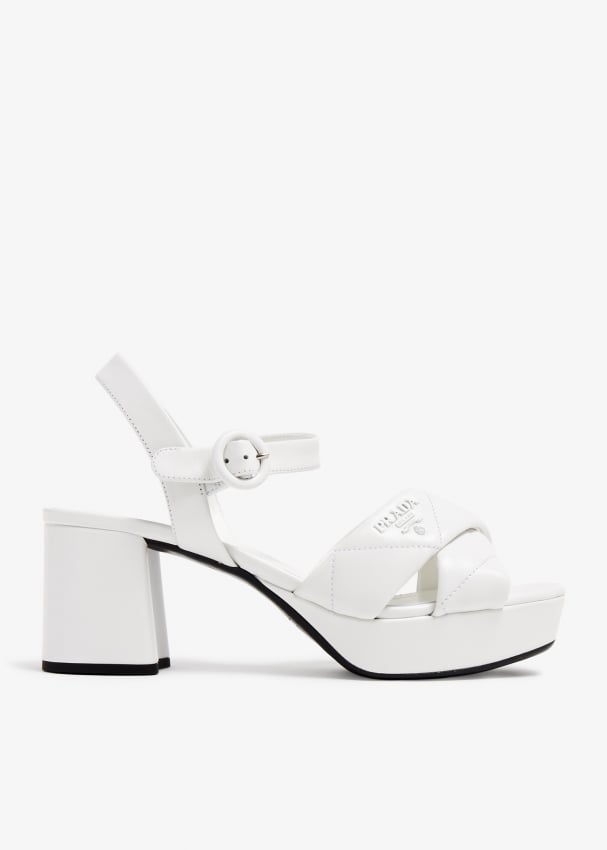 Сандалии Prada Quilted Nappa Leather Platform, белый женские босоножки на массивном каблуке туфли на платформе с открытым носком и перекрестными ремешками туфли фиолетового цвета 2024