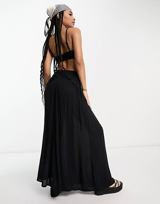 

Черная пляжная юбка-саронг с двойным разрезом ASOS DESIGN Petite