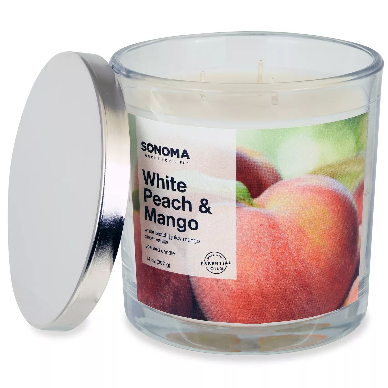 Sonoma Goods For Life Белый персик и манго, 14 унций. Свеча с 3 фитилями