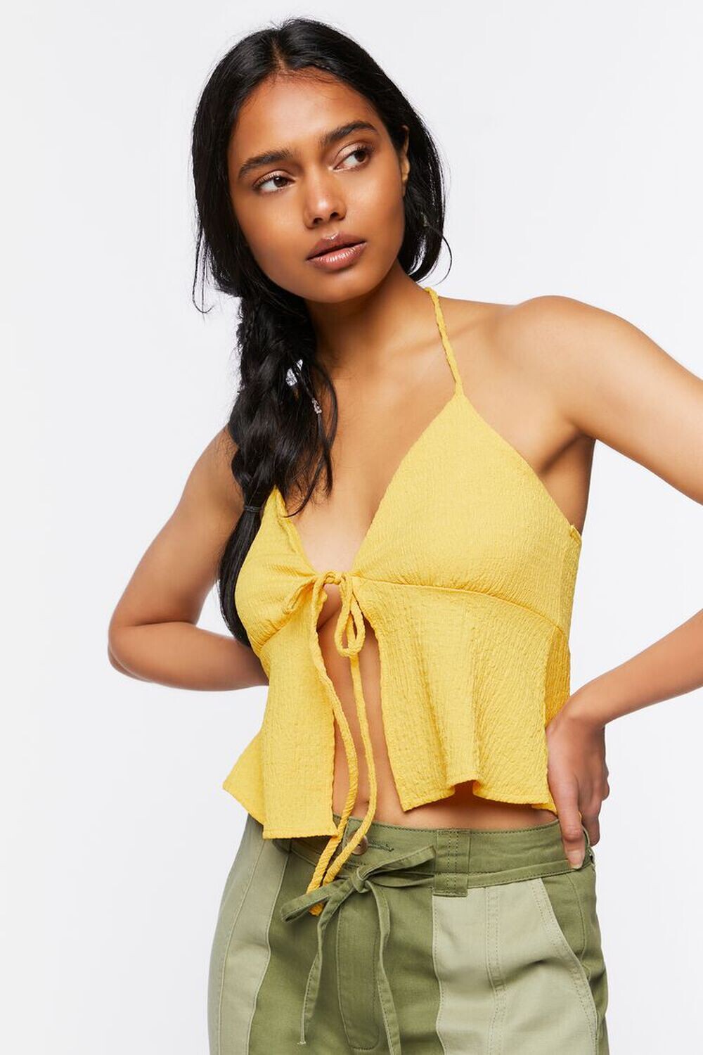 

Укороченный топ с разрезом на бретельках Forever 21, желтый