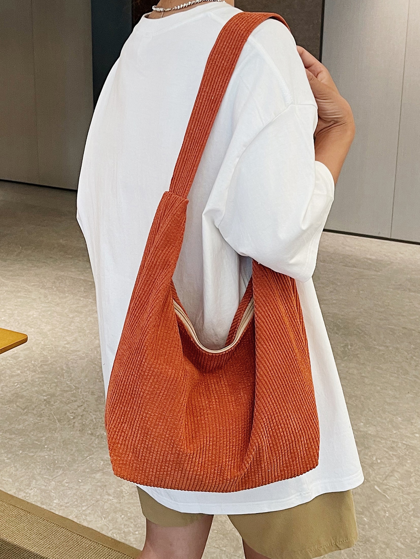 Легкая деловая повседневная минималистичная вельветовая сумка через плечо для девочек-подростков, коралловый оранжевый