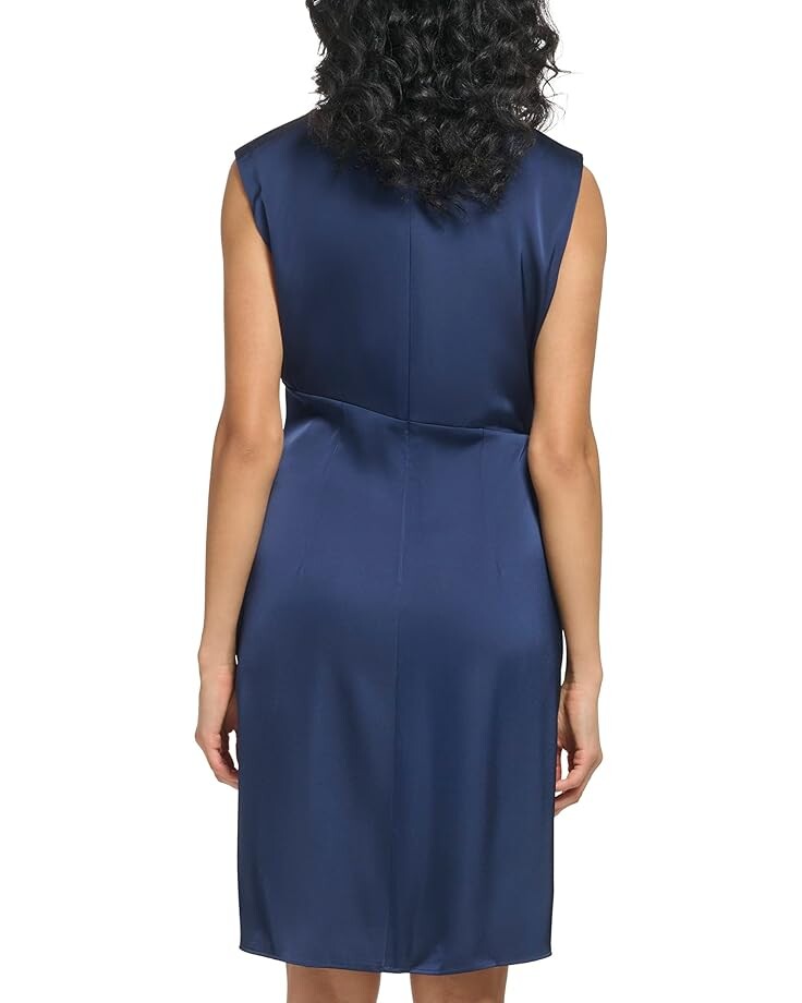 Платье DKNY Sleeveless Ruffled Fit-and-Flare Mixed Media Dress, цвет Spring Navy