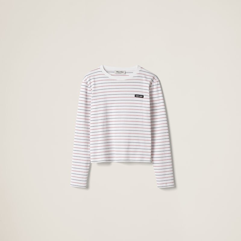 

Футболка из хлопкового джерси с длинными рукавами Miu Miu, белый