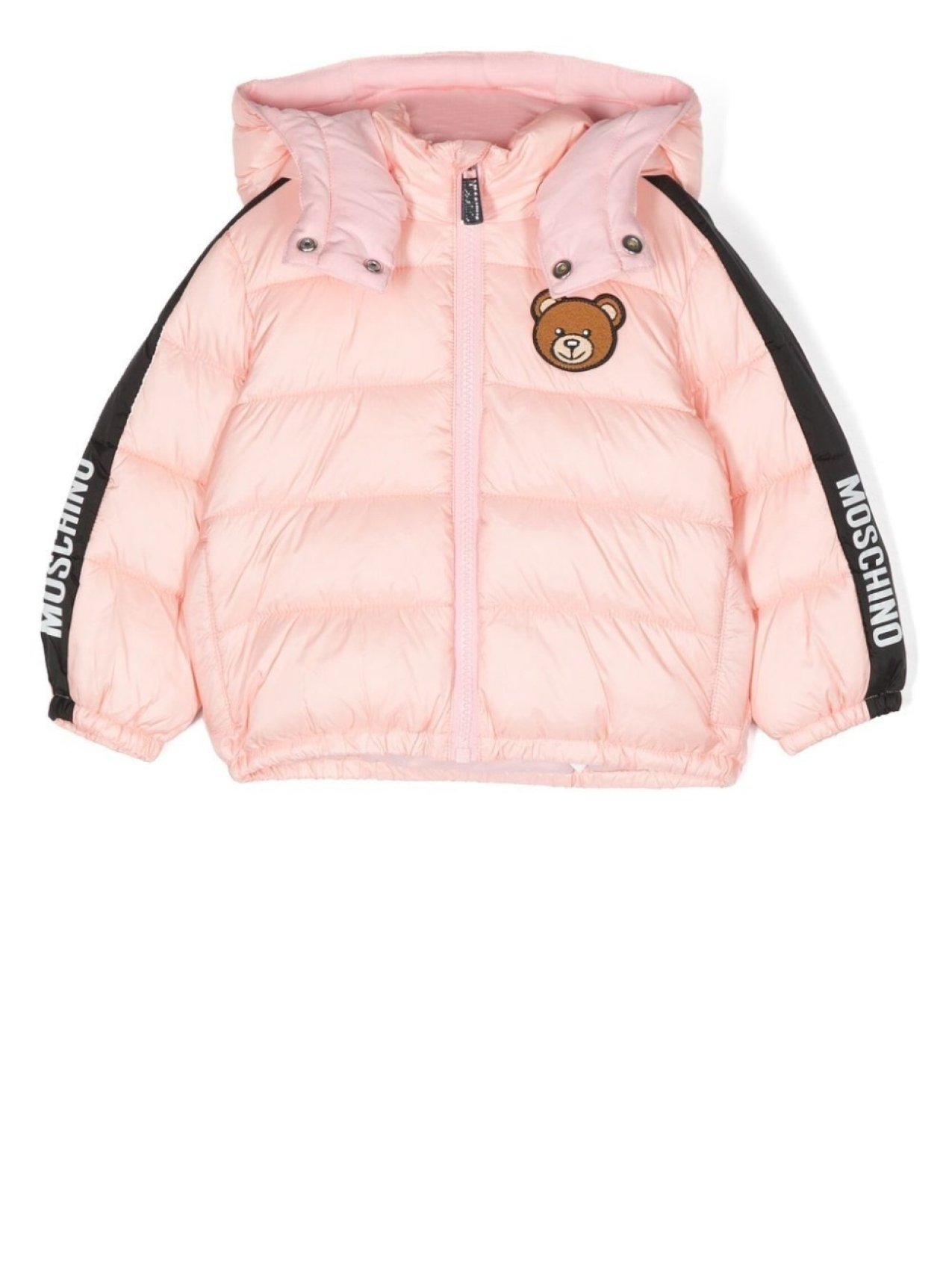 

Moschino Kids пуховик с капюшоном и логотипом, розовый