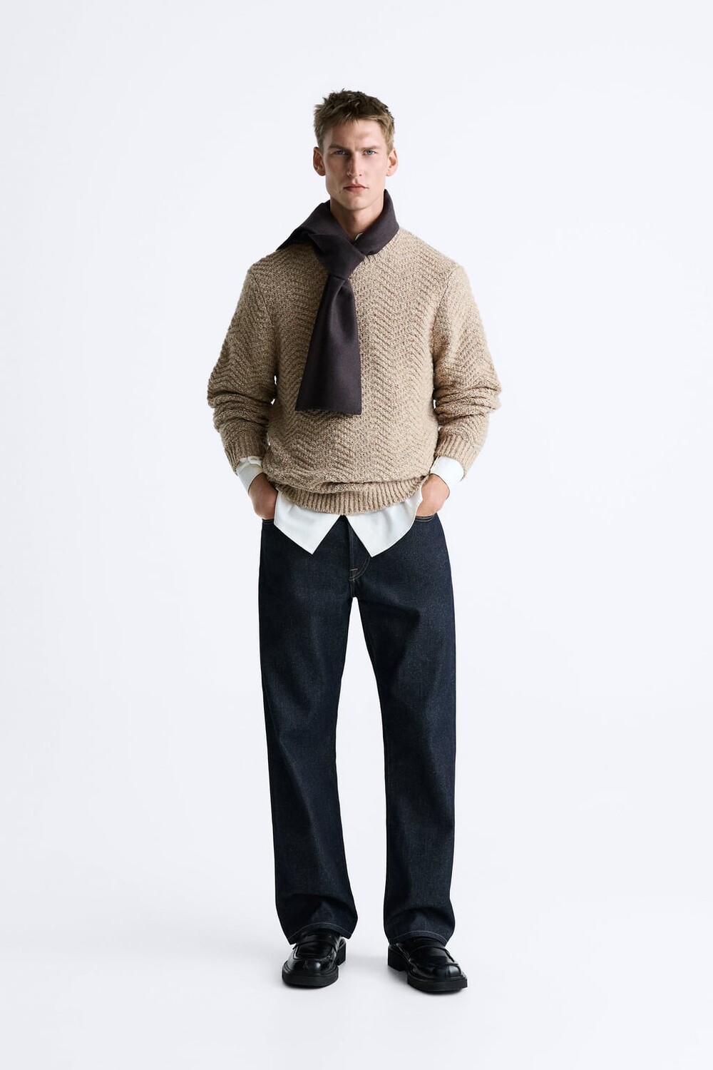 

Фактурный жаккардовый свитер ZARA, кэмел