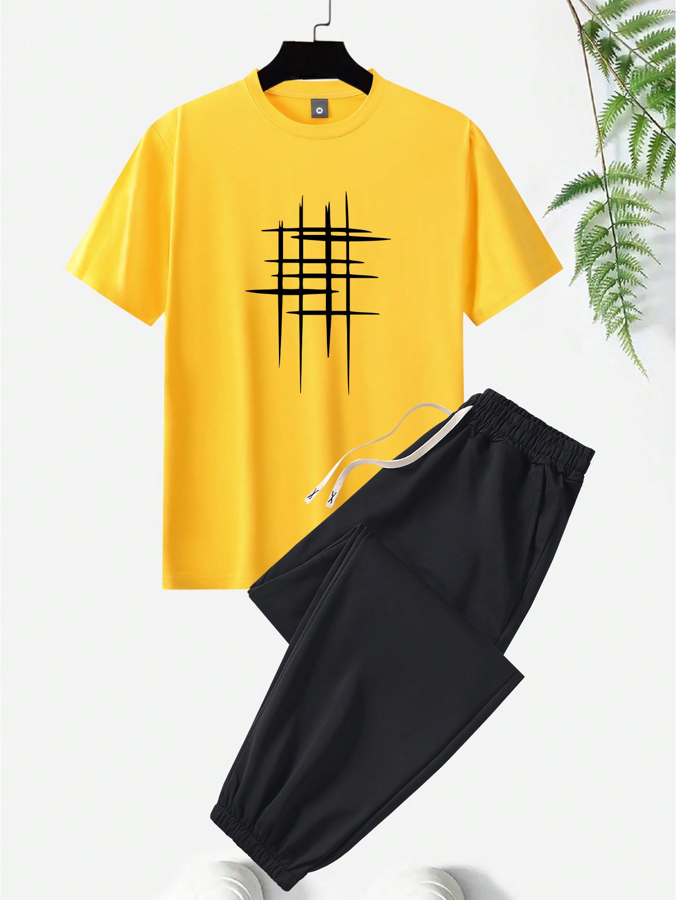 Мужская футболка стандартного кроя с короткими рукавами и брюки с геометрическим принтом, желтый