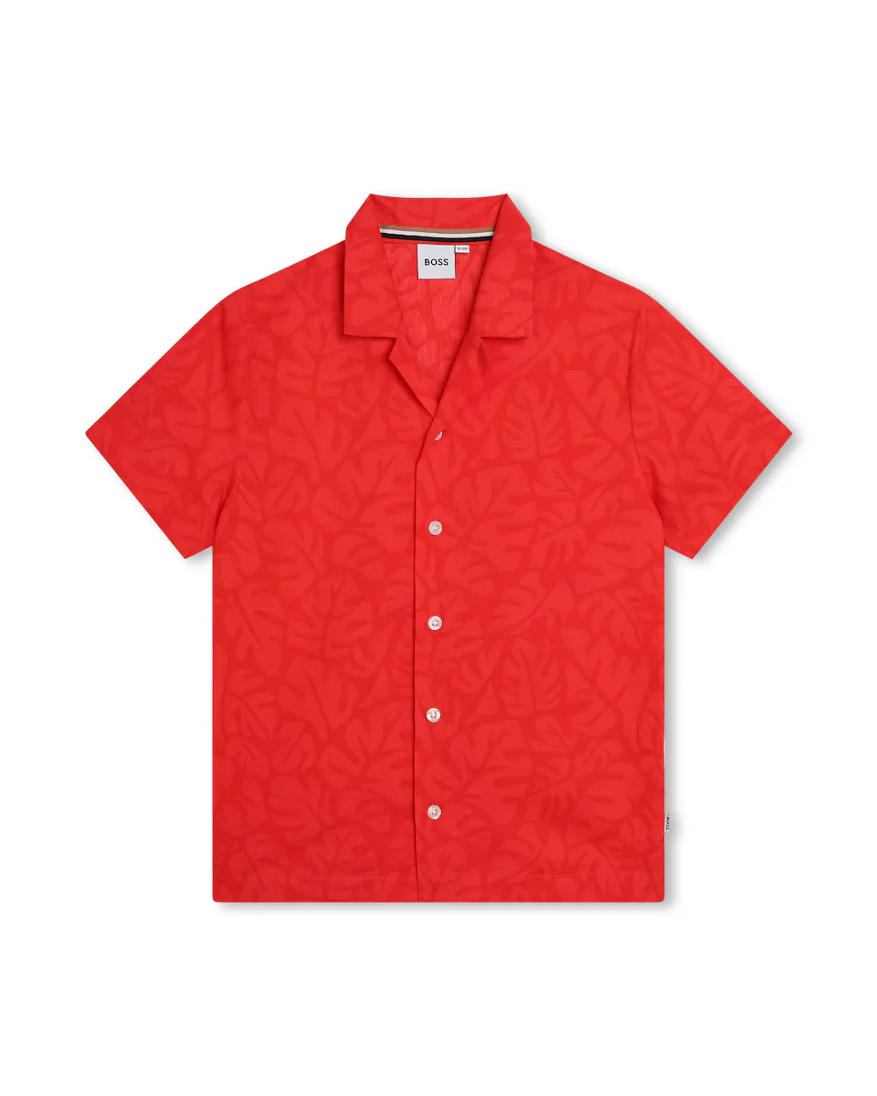 

Хлопковая рубашка для мальчика с принтом BOSS Kidswear, красный