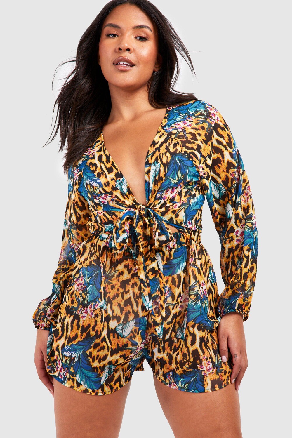 

Пляжный комбинезон Plus с тропическими животными boohoo, коричневый