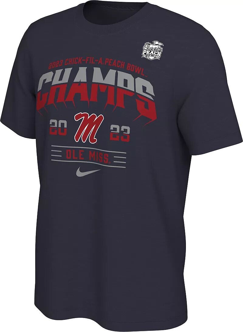 

Футболка Nike для взрослых 2023 Peach Bowl Champions Ole Miss Rebels в раздевалке