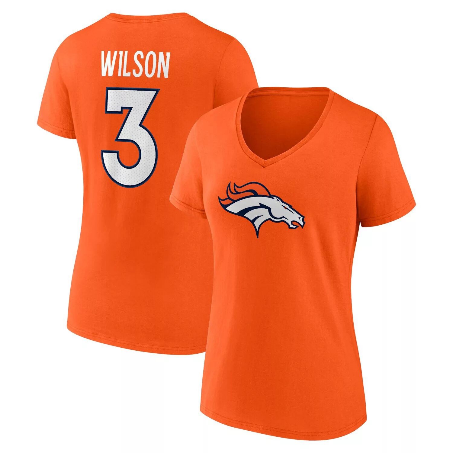

Женская футболка Fanatics с логотипом Russell Wilson, оранжевая футболка со значком игрока Denver Broncos, имя и номер, с v-образным вырезом Fanatics, Оранжевый