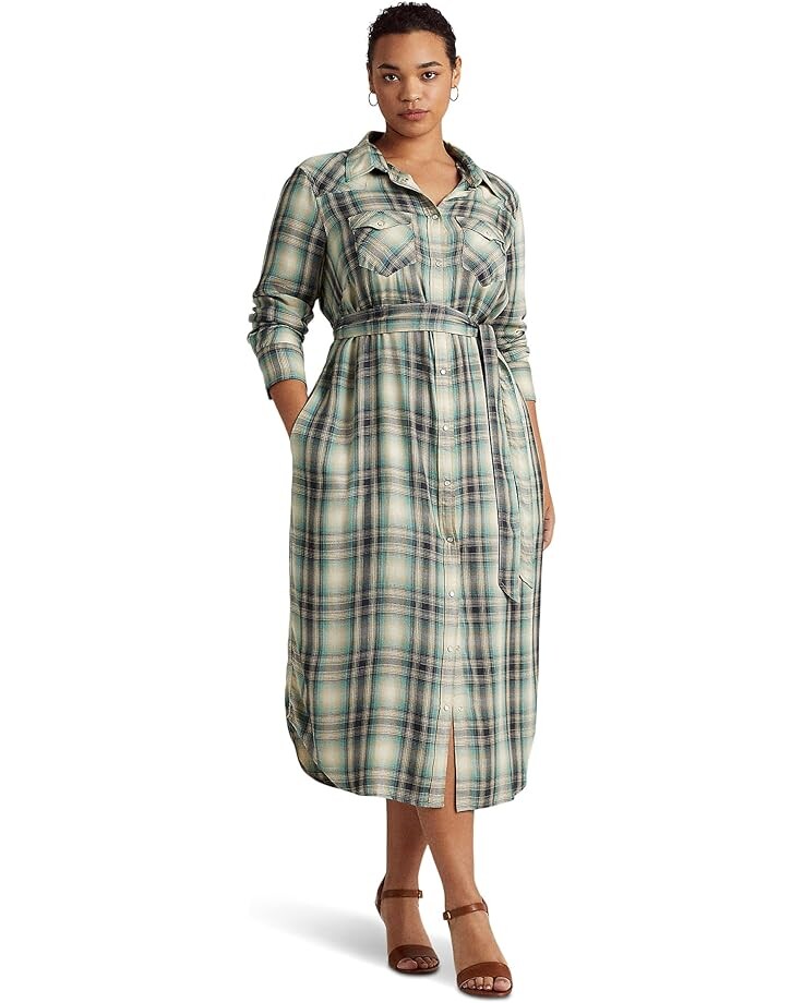 

Платье LAUREN Ralph Lauren Plus Size Plaid Twill Shirtdress, цвет Blue/Green Multi
