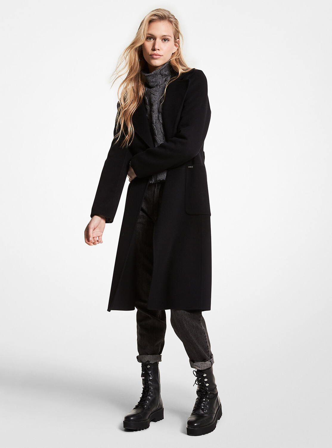 

Пальто с запахом из смесовой шерсти Michael Kors, черный