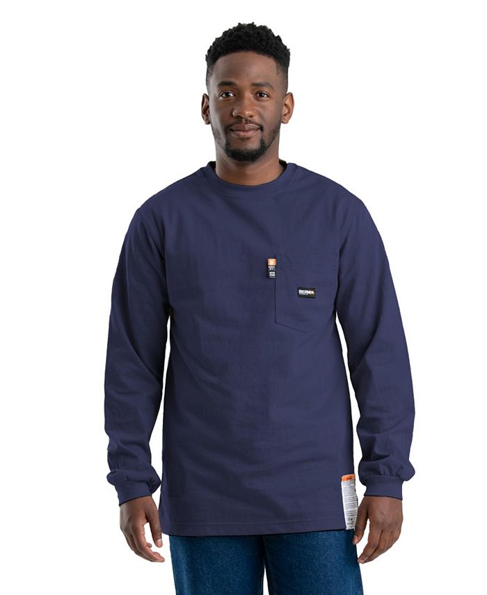 Мужская огнестойкая футболка с круглым вырезом и карманами, большая и высокая Berne, цвет Navy