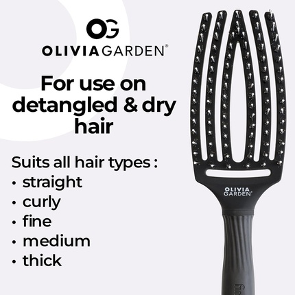Щетка для укладки волос Fingerbrush Combo Medium Styling для сухих и распутанных волос средней длины, черная, Olivia Garden