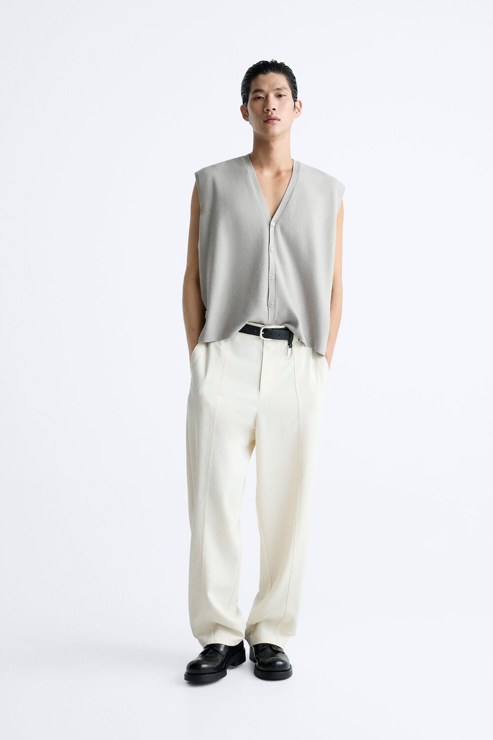 

Брюки с передними швами Zara, бежевый