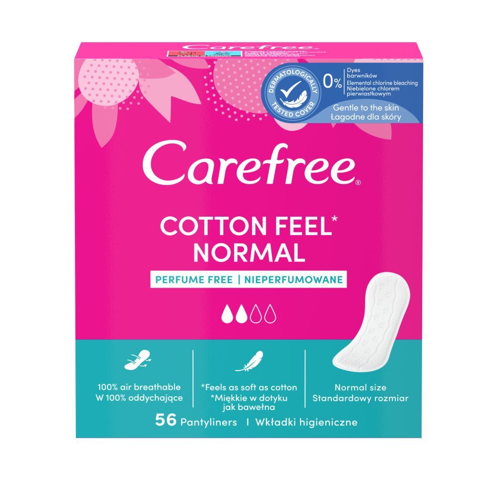 carefree прокладки ежедневные сotton feel normal без запаха 2 капли 44 шт Carefree Cotton Feel Normal ежедневные прокладки, 56 шт.
