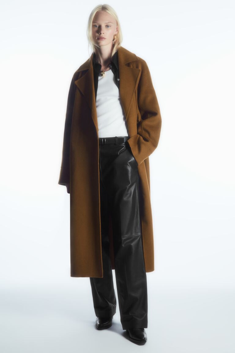 

Пальто двуплечное шерстяное с поясом H&M, коричневый