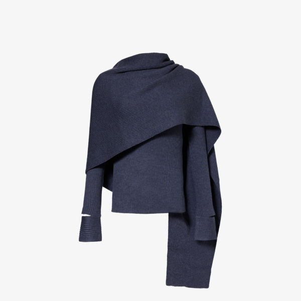 

Джемпер Wrap-Scarf из смесовой шерсти стретч с разрезными манжетами Helmut Lang, синий