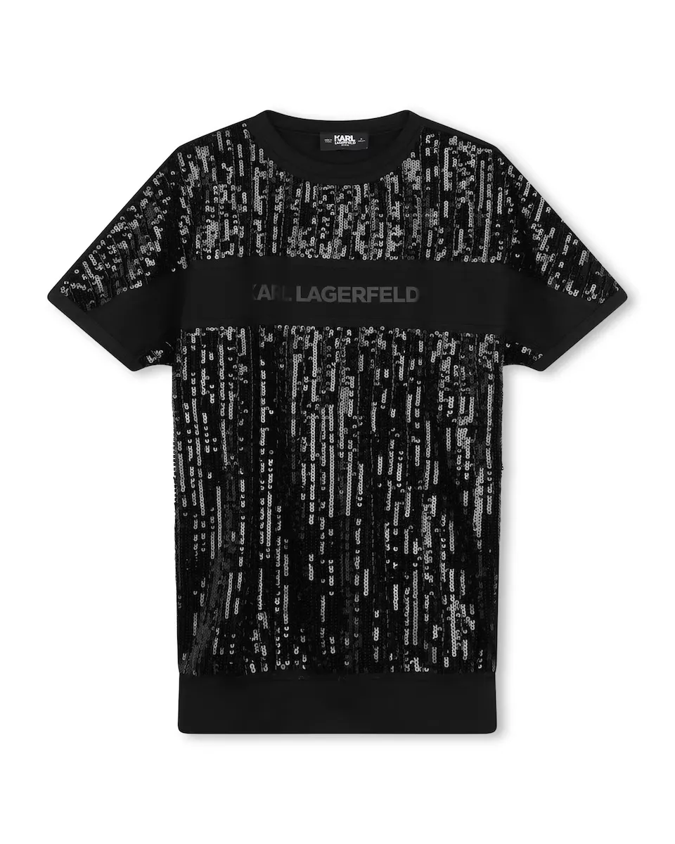 

Черное платье для девочки с короткими рукавами Karl Lagerfeld Kids, черный