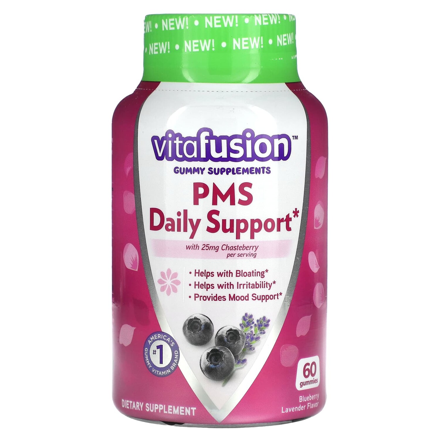 

PMS Daily Support, голубика и лаванда, 25 мг, 60 жевательных таблеток, VitaFusion