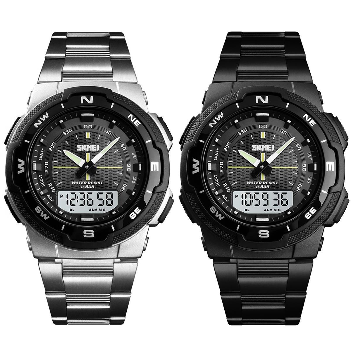 Цифровые и аналоговые часы с большим дисплеем и двойным временем Skmei, мультиколор цена и фото