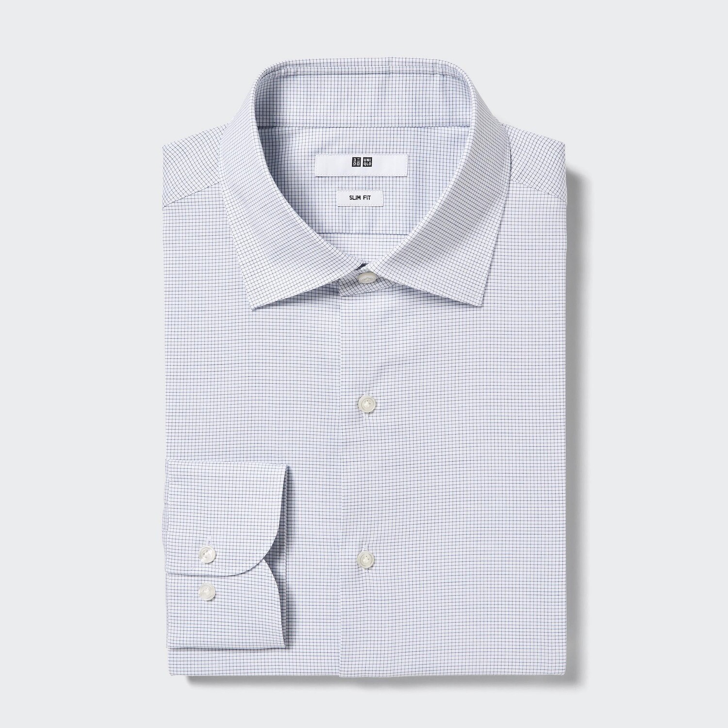

Рубашка UNIQLO Easy Care узкого кроя в клетку с полукруглым воротником, синий