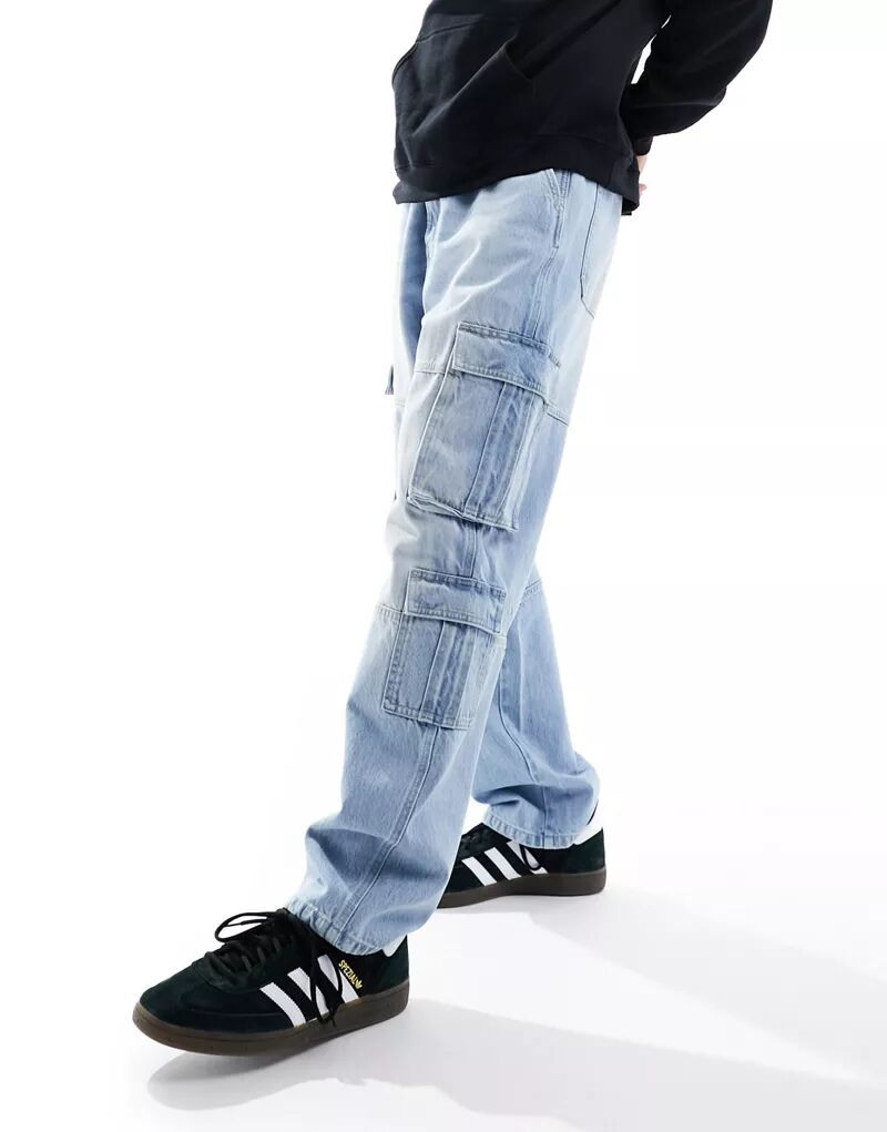 Широкие джинсы-карго Bershka темно-синего цвета