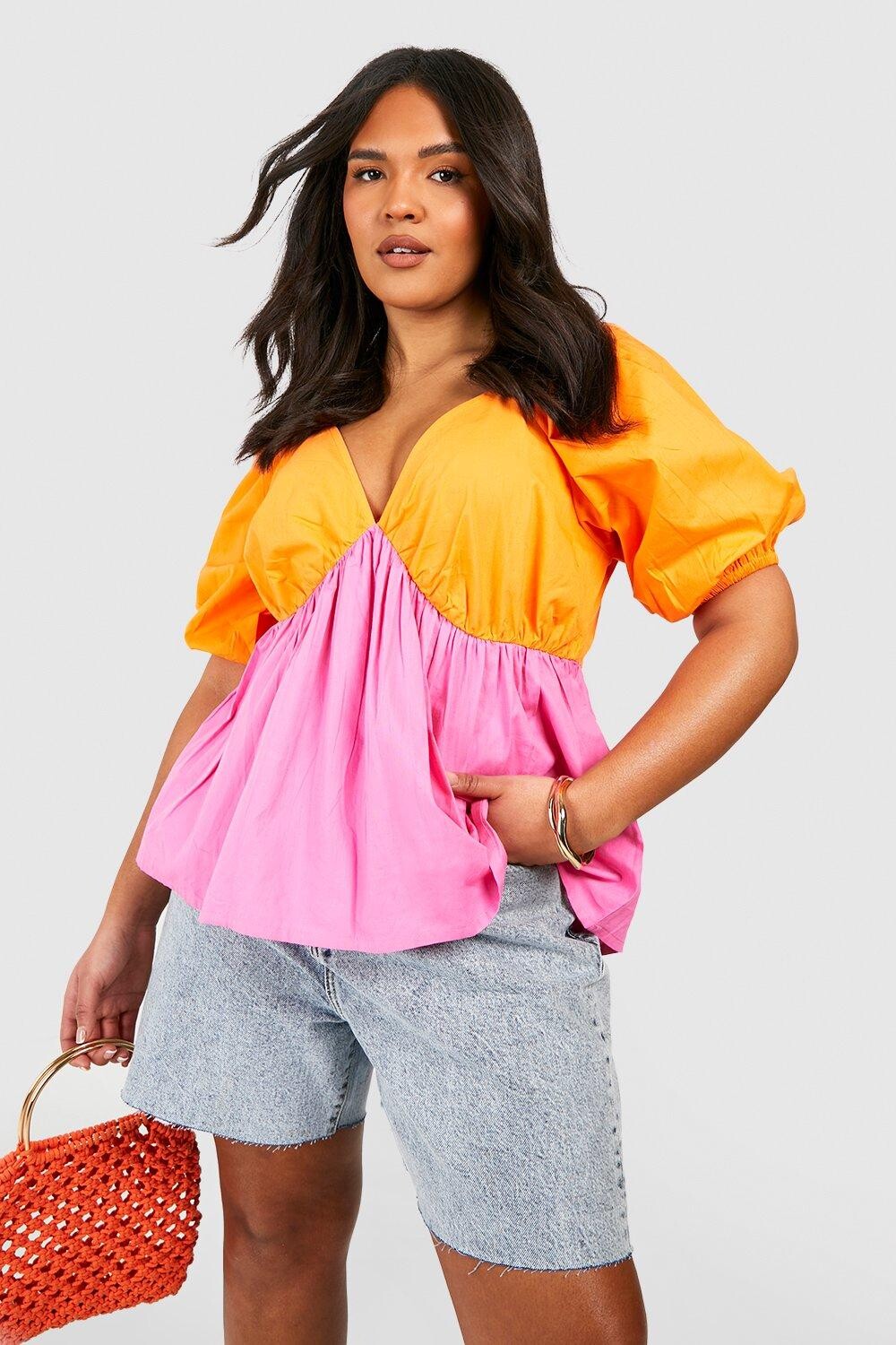 

Топ из хлопка поплин color block Boohoo, оранжевый