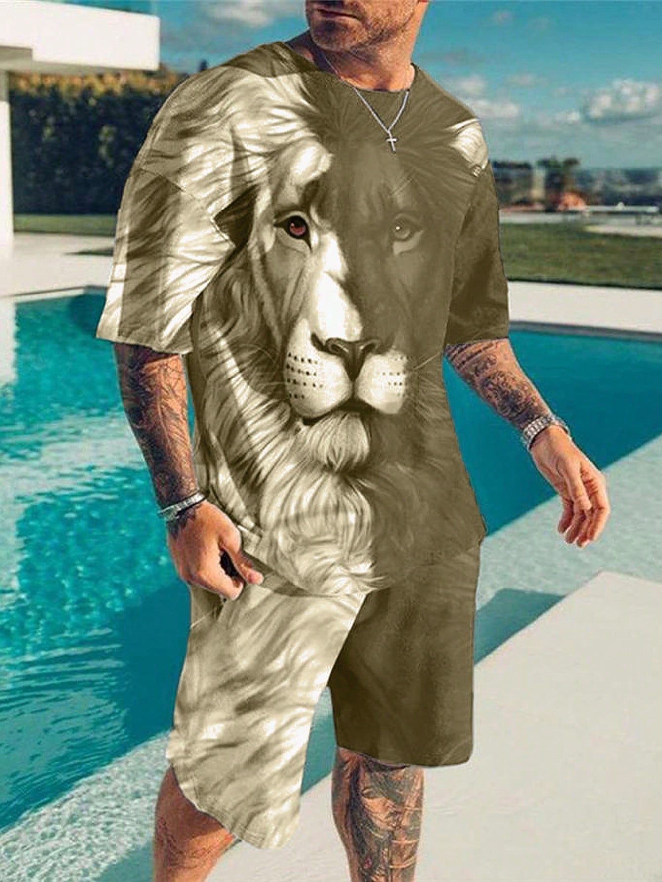 Мужская футболка с короткими рукавами и принтом льва Manfinity LEGND, коричневый мужская футболка с короткими рукавами и принтом масляной живописи manfinity legnd черный