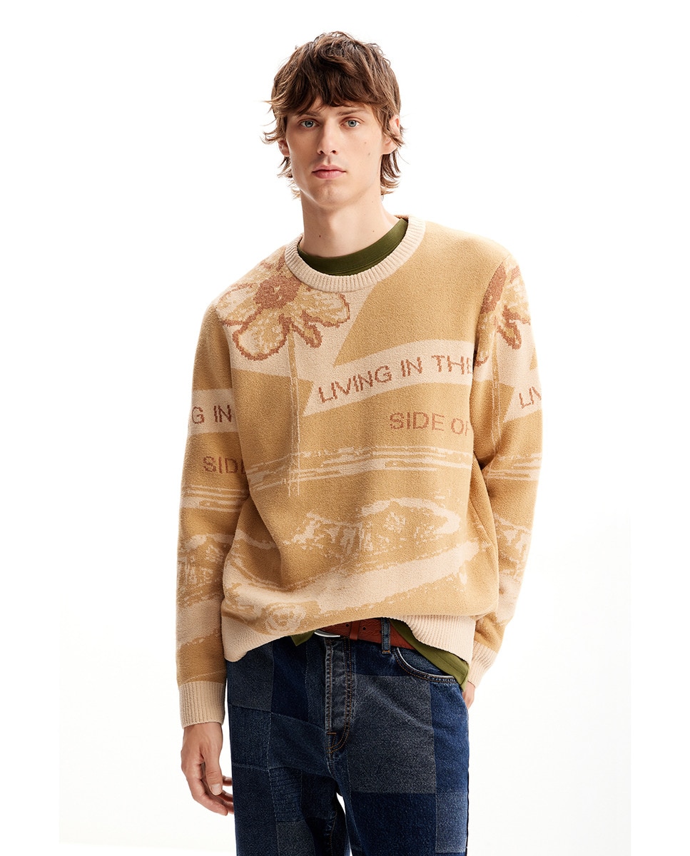 Жаккардовый свитер в стиле автомобиля Desigual, коричневый жаккардовый свитер в стиле автомобиля desigual коричневый
