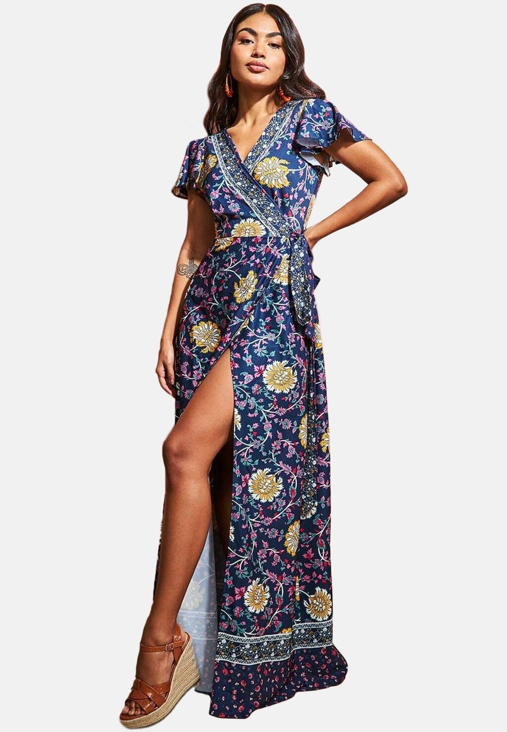 

Платье макси WITH FLUTTER SLEEVES Goddiva, синий