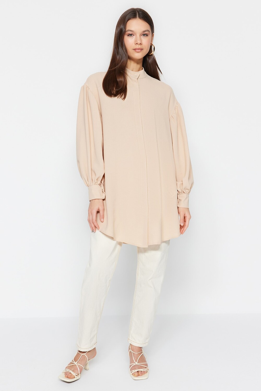 

Рубашка - Бежевый - Свободный крой Trendyol Modest, бежевый