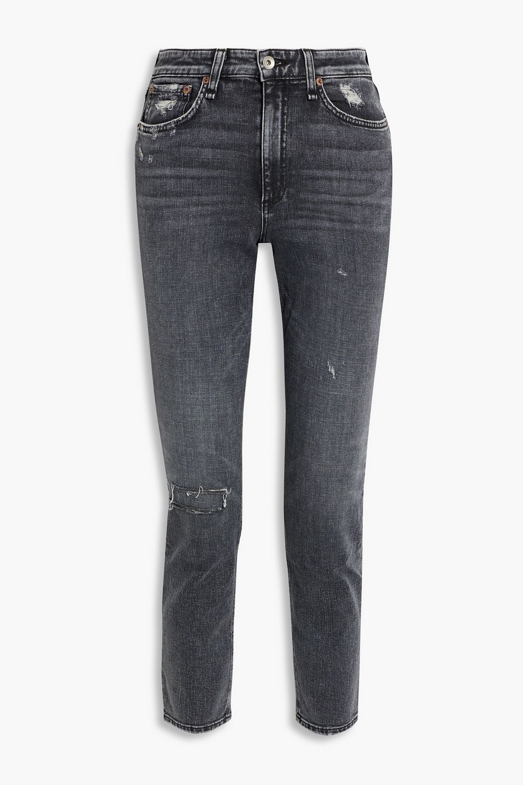 Укороченные потертые джинсы скинни Nina со средней посадкой RAG & BONE, синий