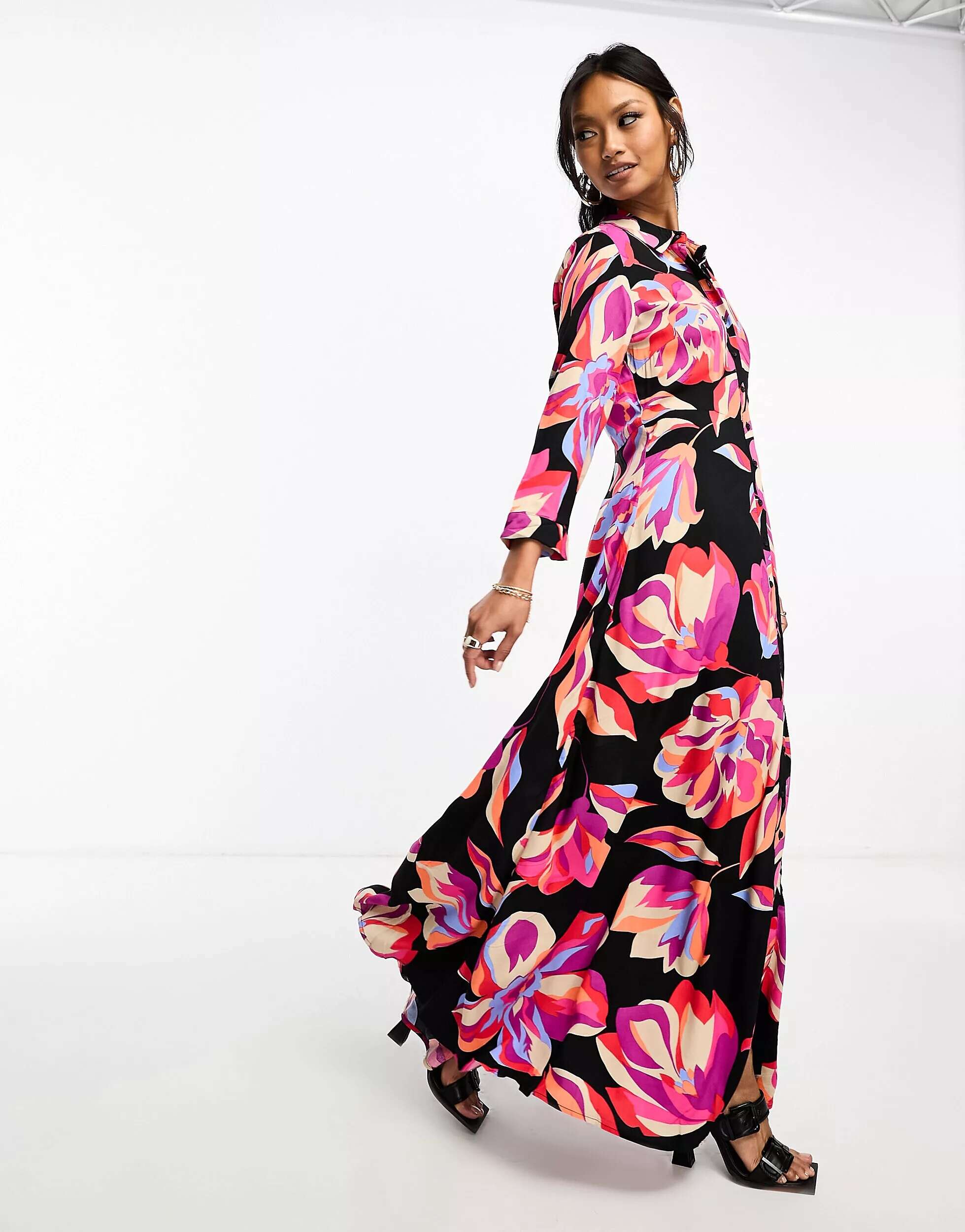 Платье-рубашка Y.A.S с объемным цветочным принтом платье рубашка макси yas с объемным цветочным принтом