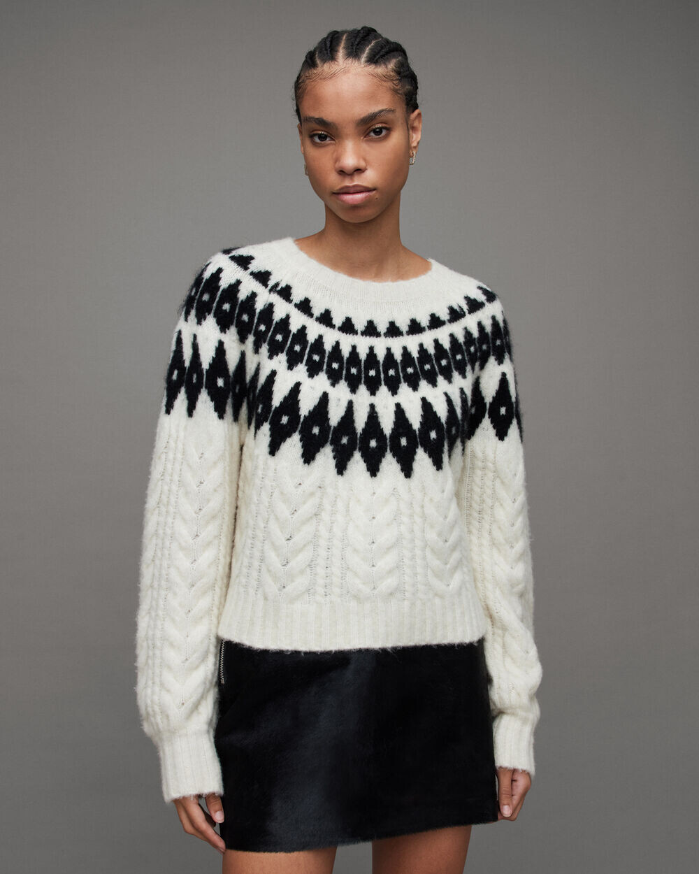 

Свитер с круглым вырезом Larson Fair Isle AllSaints, мел/черный