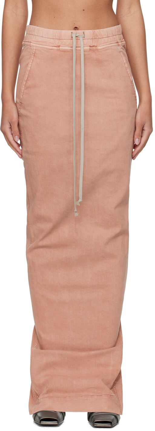 Розовая джинсовая длинная юбка со столбиками Rick Owens Drkshdw