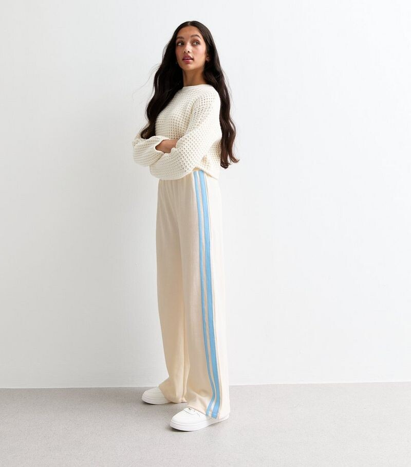 

Белые широкие джоггеры с полосками по бокам для девочек New Look, белый