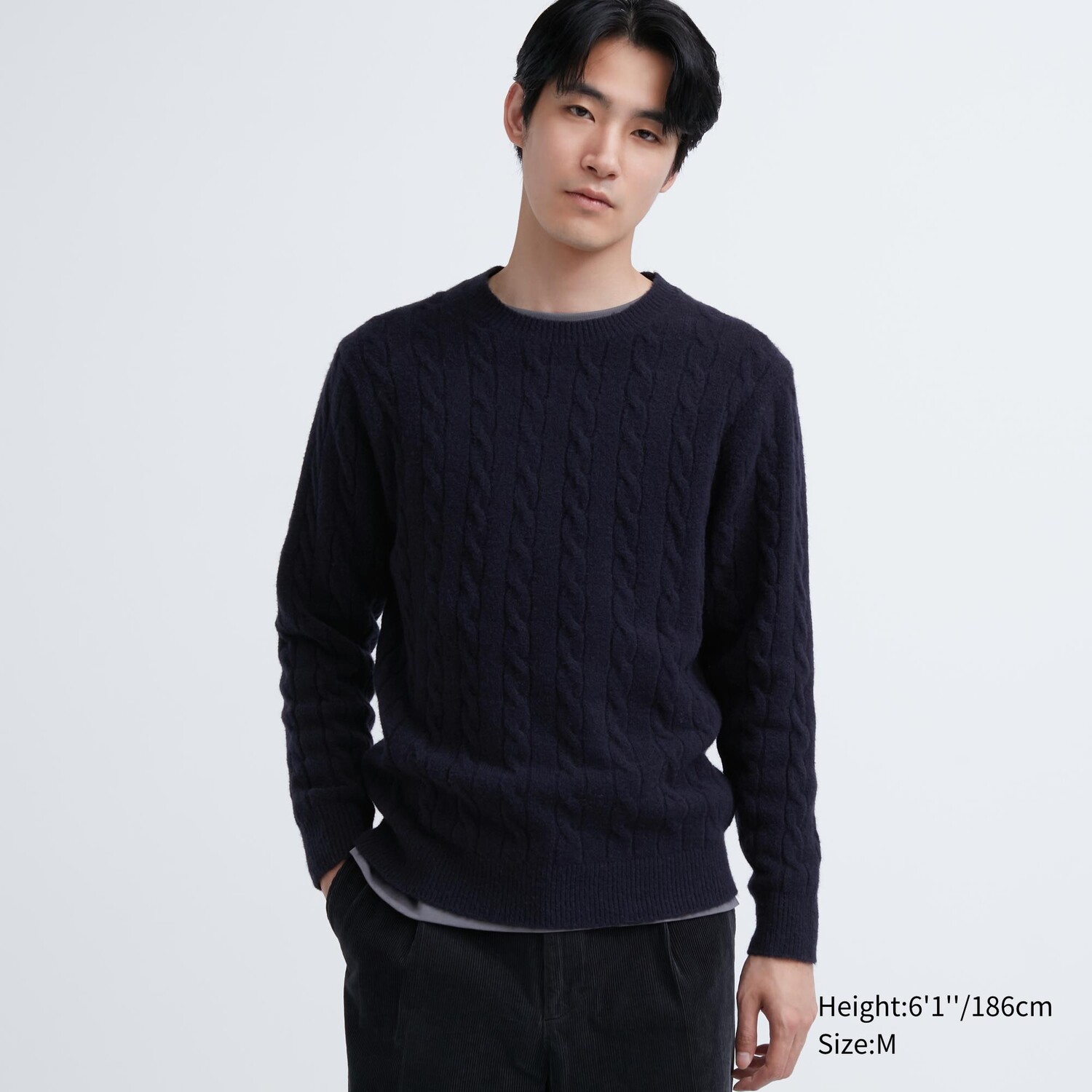 

Джемпер косой вязки с круглым вырезом из пряжи суфле Uniqlo, темно-синий