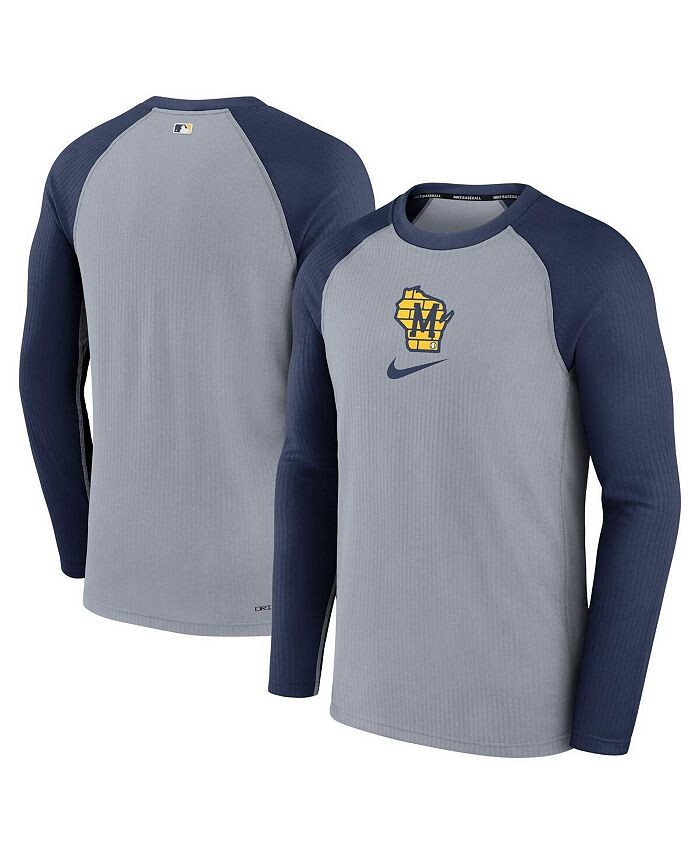 

Мужская серая футболка с длинным рукавом Milwaukee Brewers Authentic Collection Game Raglan Performance Nike, серый