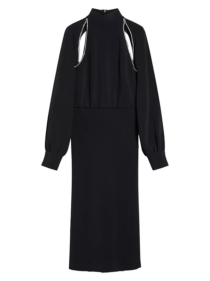 Платье миди из эластичного кади со стразами Sportmax, черный