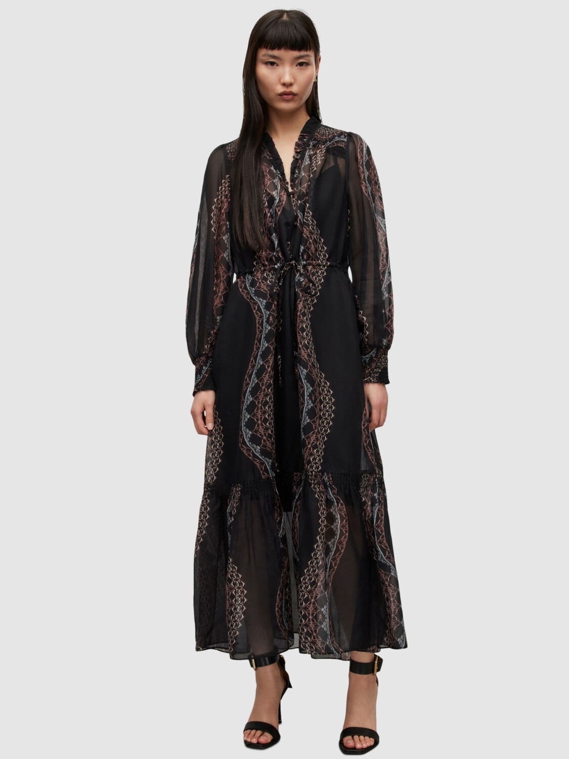 

Платье макси AllSaints Nisha Leticia, черный/мульти